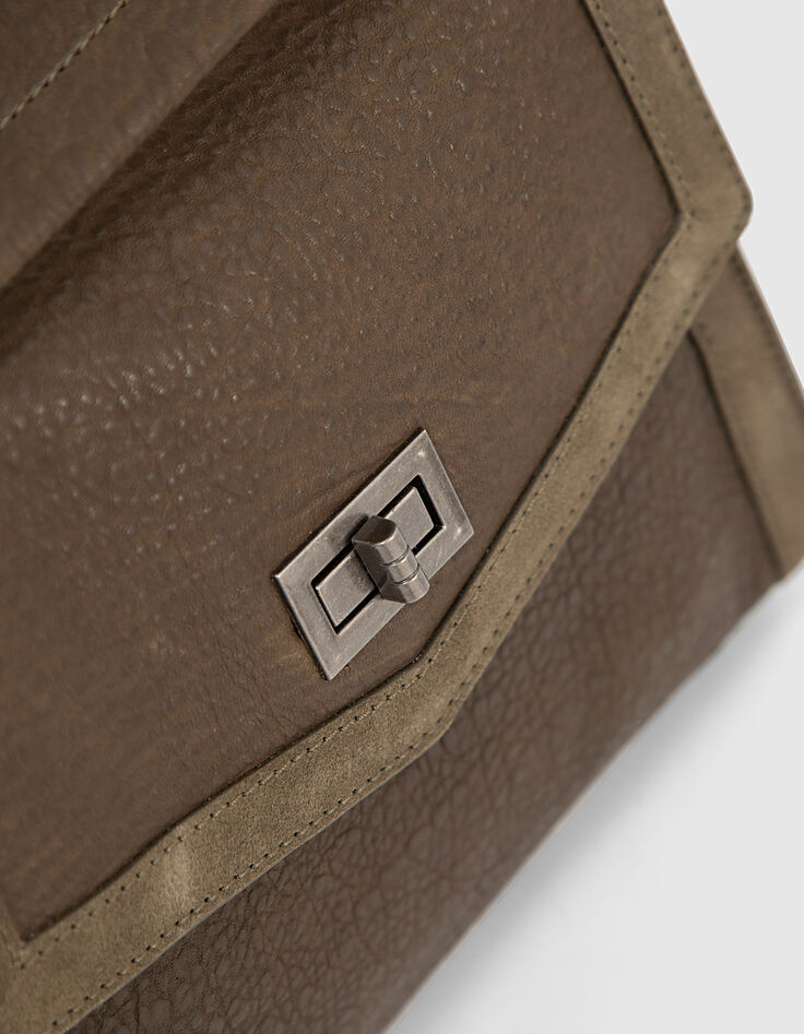 Sac The Driver Military en mix cuir kaki femme-4