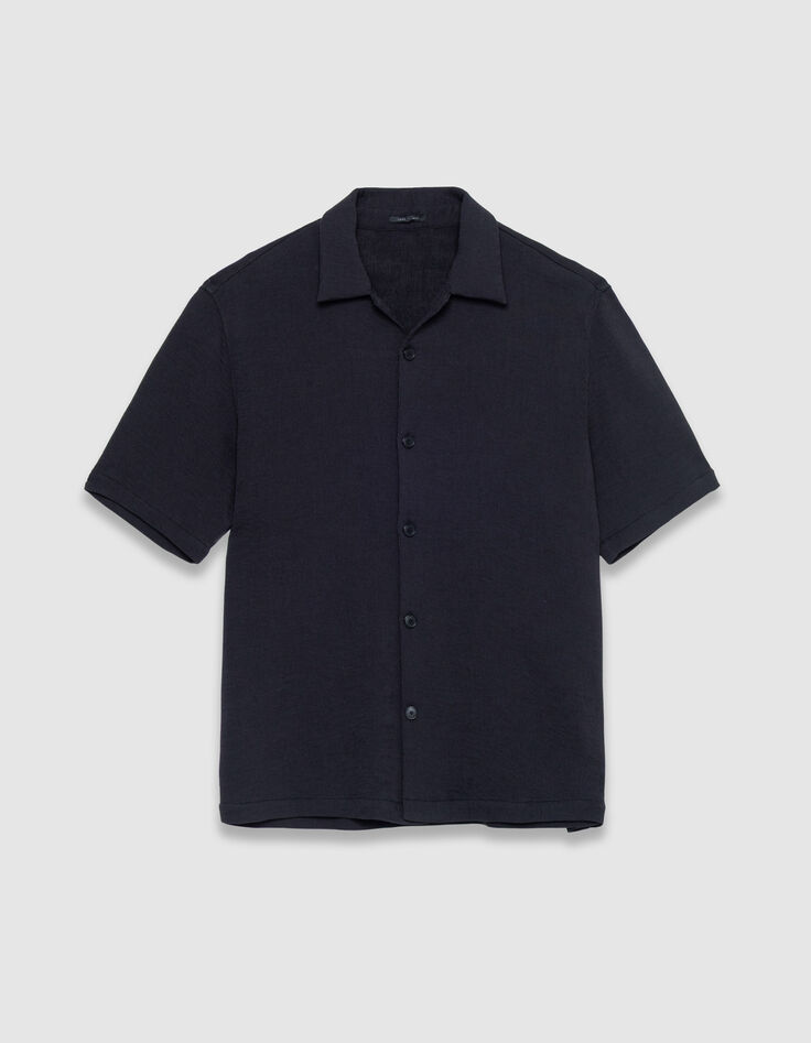 Camisa negra de manga corta de tejido plisado para Hombre-6