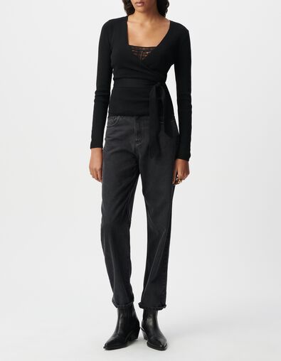 Women's black belted wrap-around sweater - IKKS