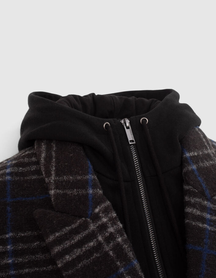 Manteau long à capuche gris à motif carreaux femme