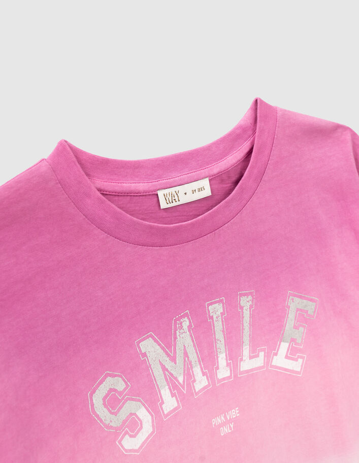 Girls’ pink deep dye T-shirt with slogan - IKKS