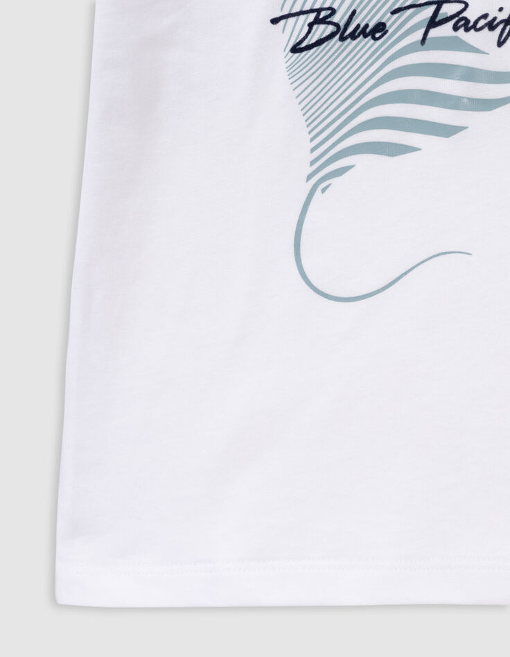 Weißes Jungen-T-Shirt, Biowolle, Beflockung Logo-Rochen-5