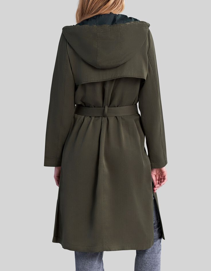 Women's khaki Lyocell® hooded trench coat-3