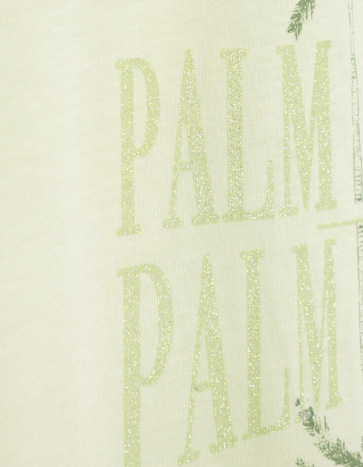 Groen visueel T-shirt met palmbomen en glitterboodschap voor Dames-8