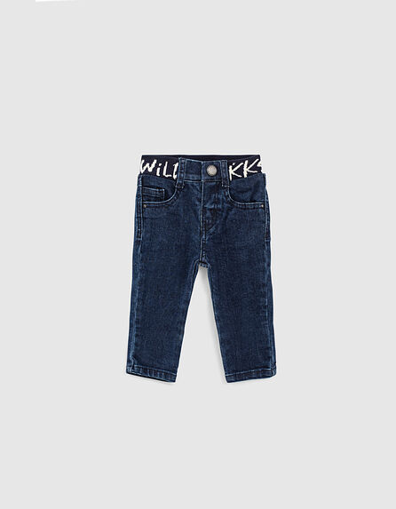 Baby boys’ vintage blue slogan waist organic cotton jeans