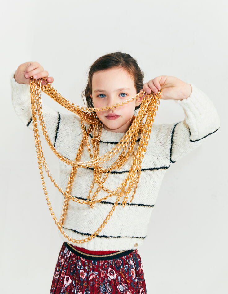 Pull grosses mailles, rayures fille-4