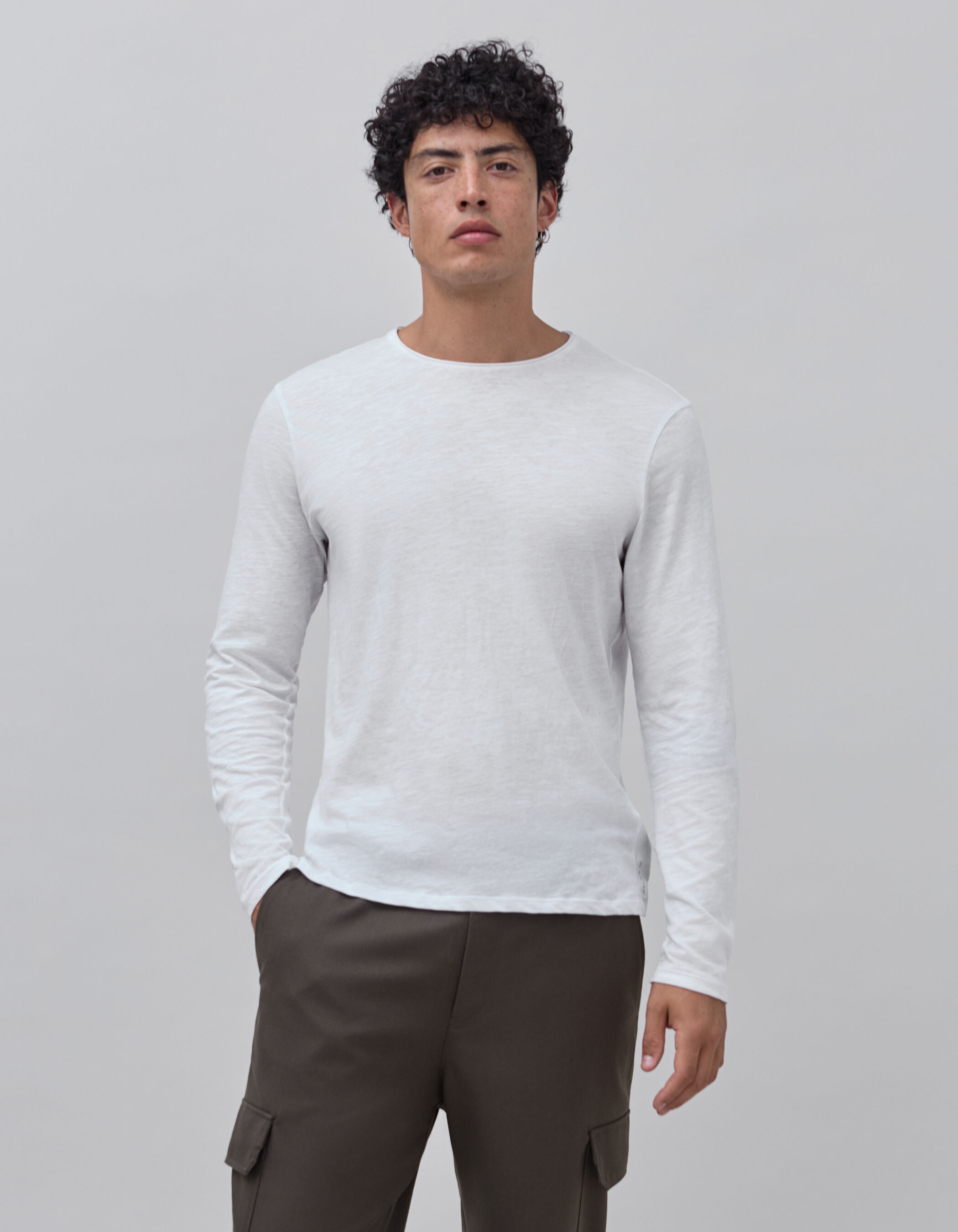 Wit T shirt De Essential ronde hals lange mouwen Heren IKKS