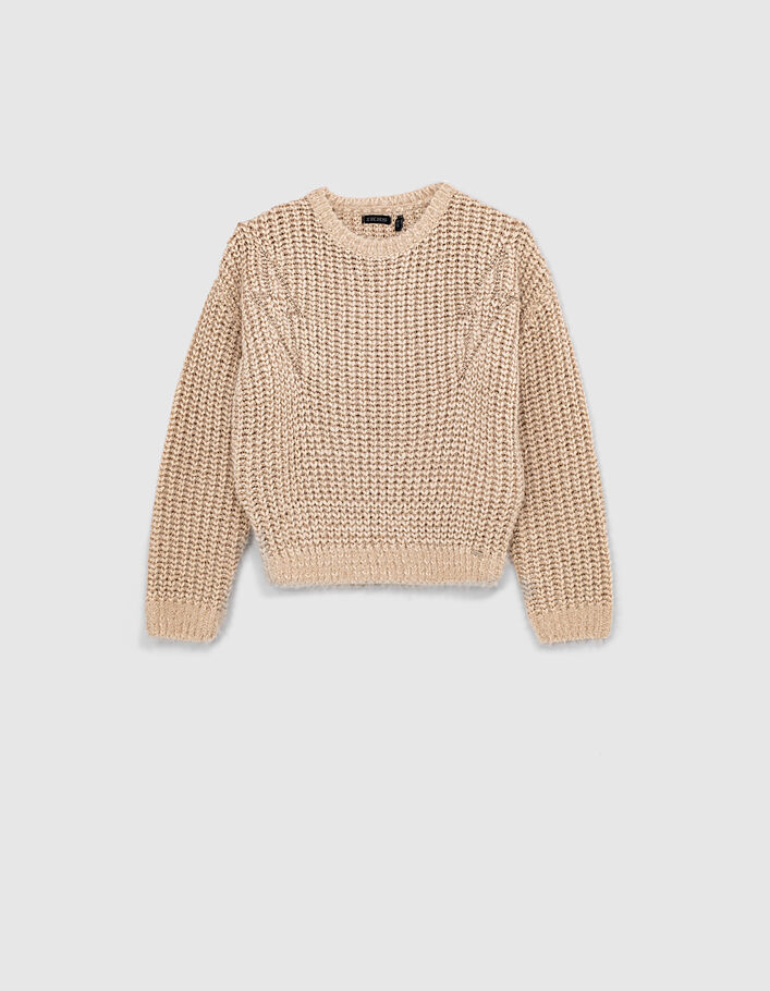 Girls’ light beige lightning embroidery knit sweater - IKKS