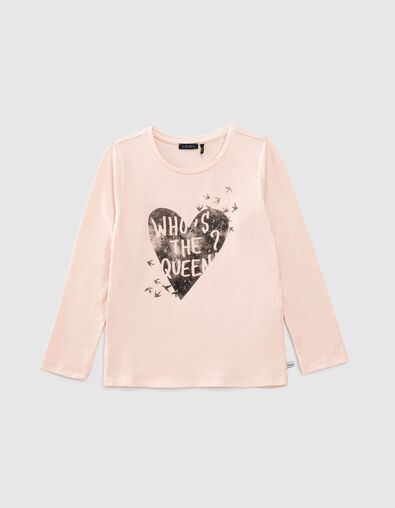 Hellrosa M&auml;dchenshirt mit Herz und Vogel - IKKS