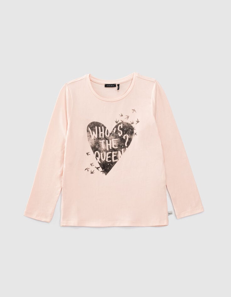 Hellrosa M&auml;dchenshirt mit Herz und Vogel-1