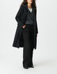 Manteau long noir parementure &agrave; capuche amovible Femme-4