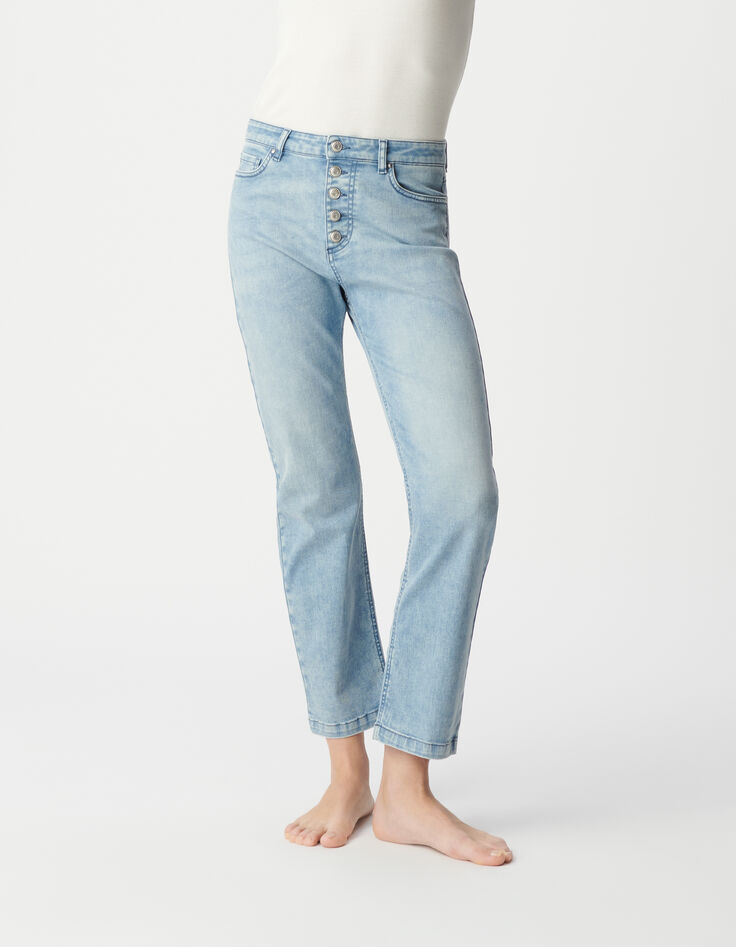 Vaqueros cropped azules de mujer con botones visibles powerstretch-5
