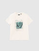 Ecru T-shirt opdruk bladeren jungle-1