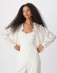 Chaqueta bolero corta de mujer de encaje blanco-4