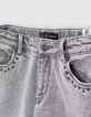 Girls’ light grey studded organic mom jeans-2