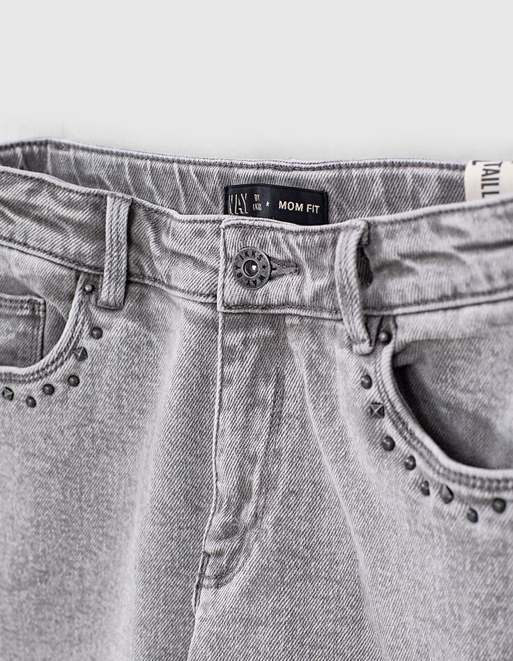 Girls’ light grey studded organic mom jeans-2
