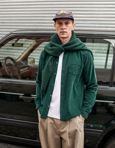 Men’s green organic cotton needlecord regular shirt - IKKS