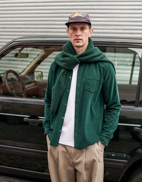 Men’s green organic cotton needlecord regular shirt - IKKS