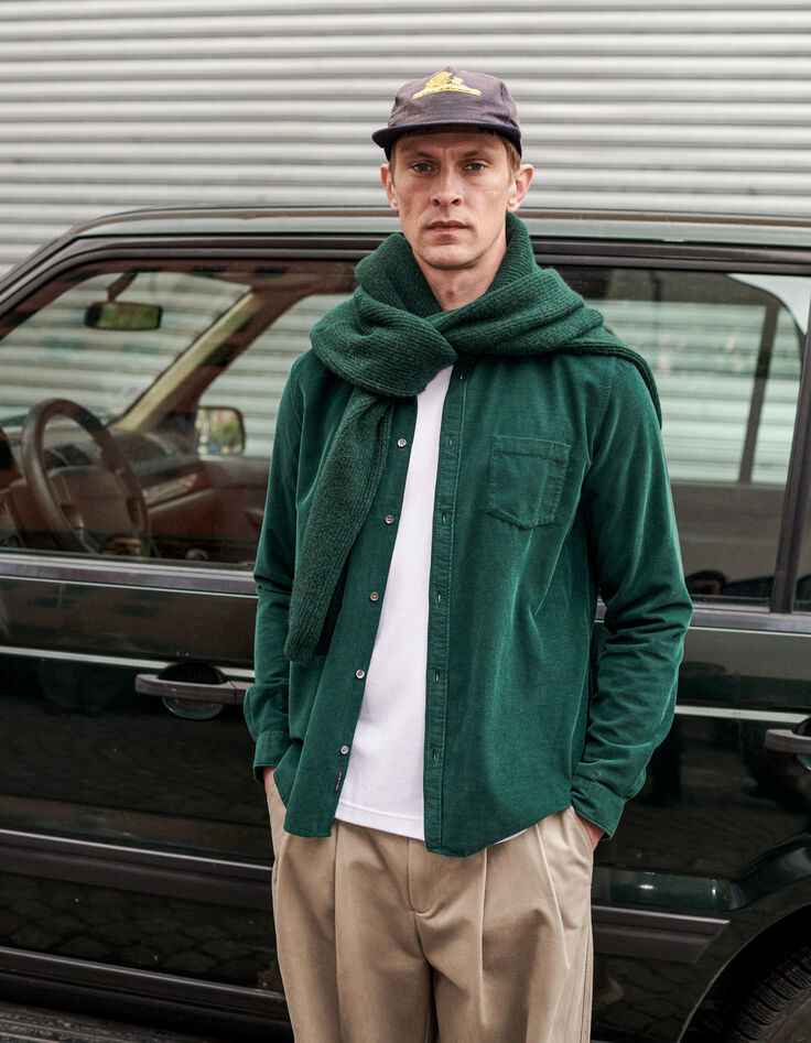 Men’s green organic cotton needlecord regular shirt-1