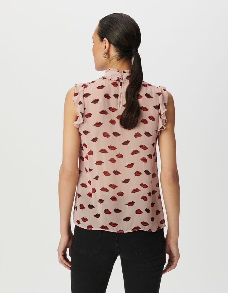 Top sans manches voile rose imprimé multico bouches Femme-3 Top sans manches voile rose imprimé multico bouches Femme-3