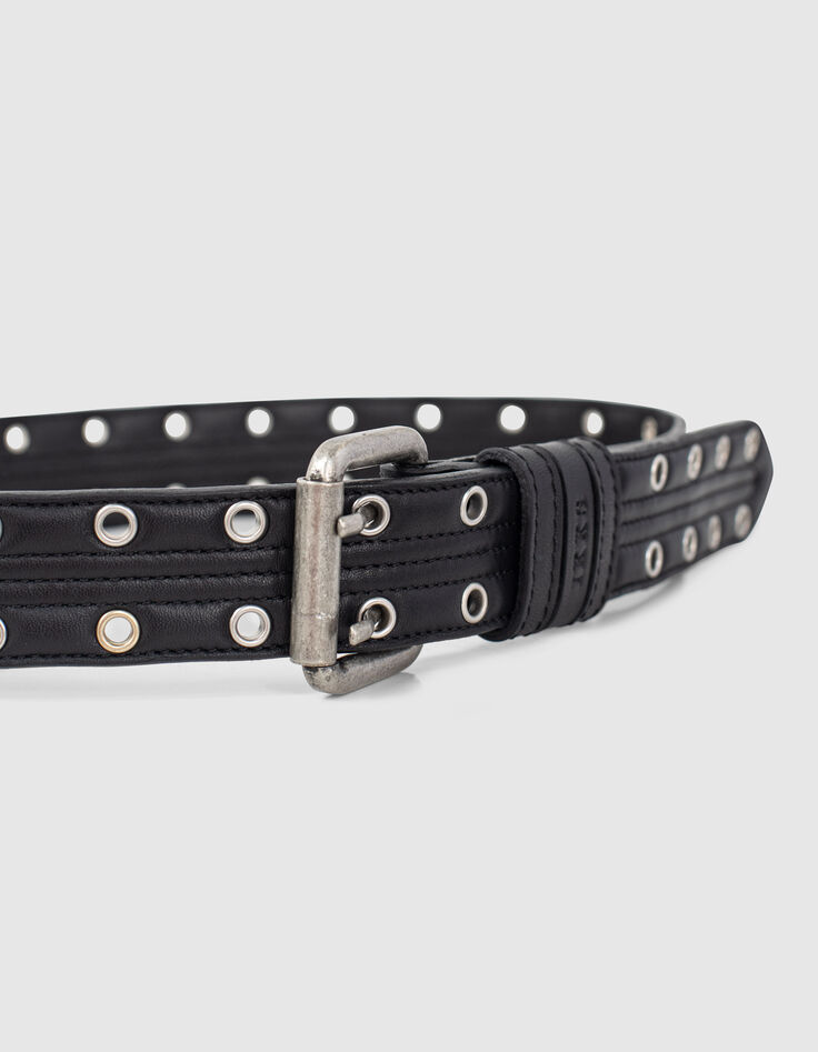 Women’s black quilted leather jeans belt with eyelets-4