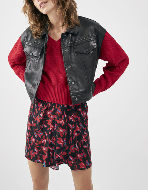 Falda corta roja floral rock mujer