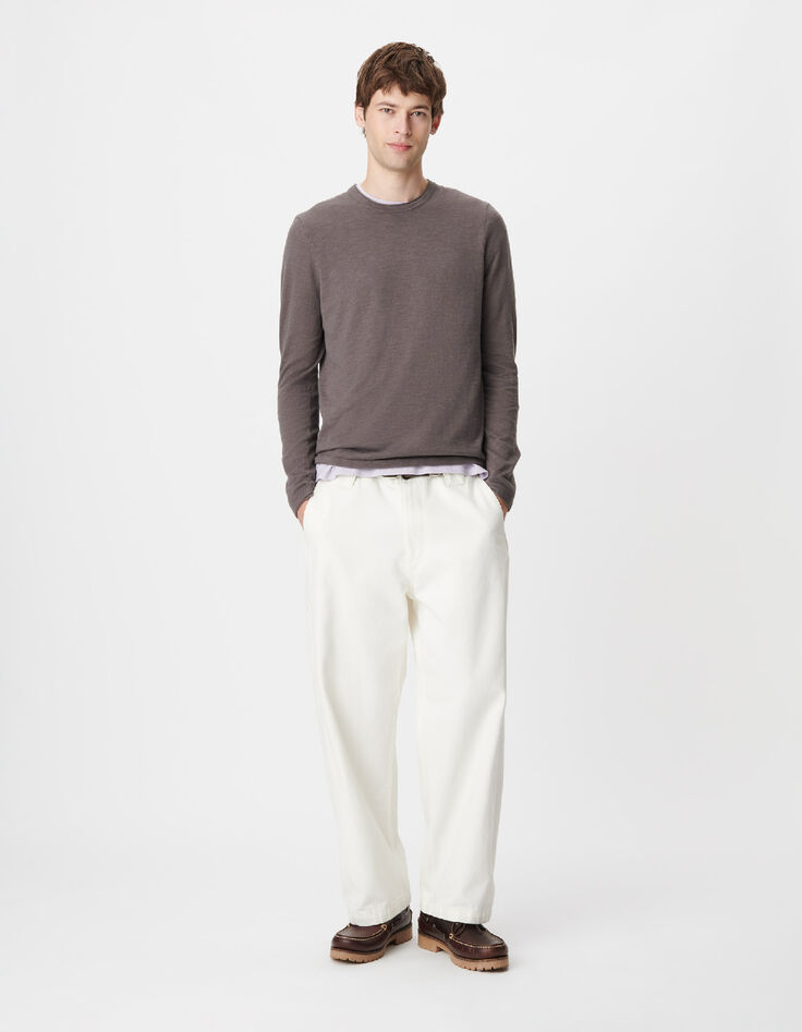 Pull gris tricot flamm&eacute; Homme-1