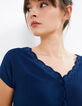 Indigo geschulpte top met borduursels I.Code-2