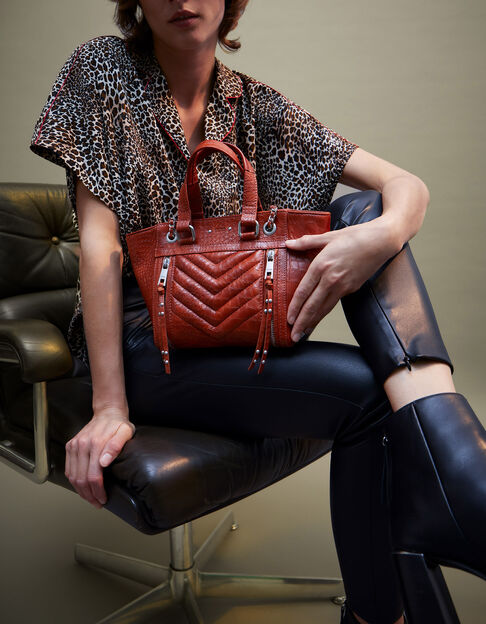 Women’s orange croc-embossed leather 1440 Small tote bag