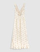 Women's ecru floral long dress with ruffle details-6