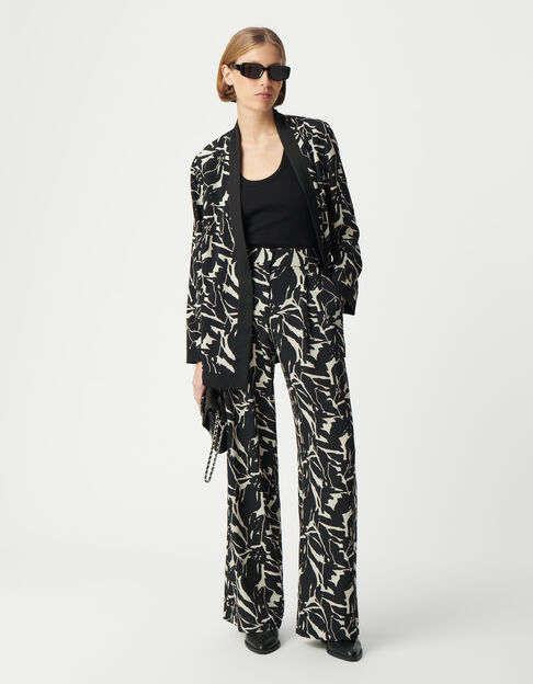 Women's black flowing pants with zebra flower print - IKKS