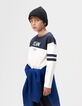 Boys’ navy and white organic cotton T-shirt, camel neck-2