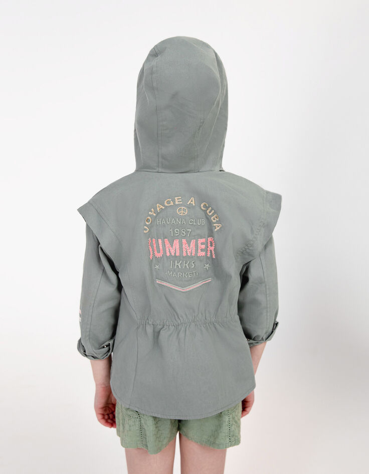 Parka caqui algodón orgánico bordados mensaje espalda niña-2