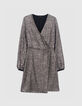 Robe portefeuille grise brodée sequins métallisés Femme-5