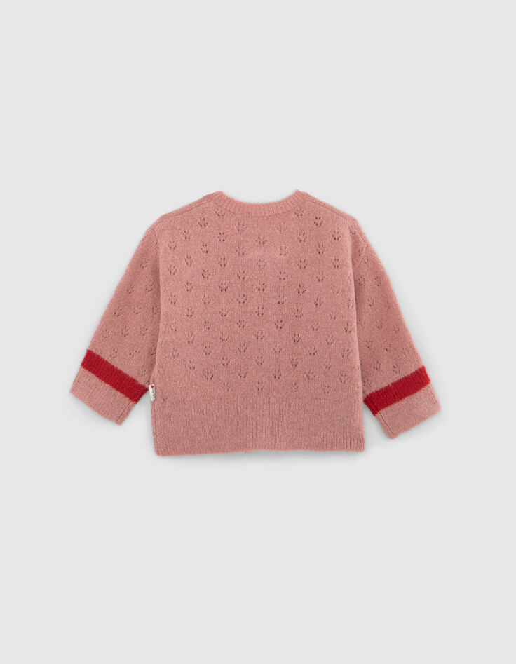 Open gebreid roze vest met rits voor babymeisje-3
