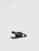 Sandales plates cuir noir décor maxi chaîne métal Femme-6