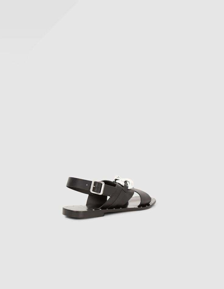 Sandales plates cuir noir décor maxi chaîne métal Femme-6