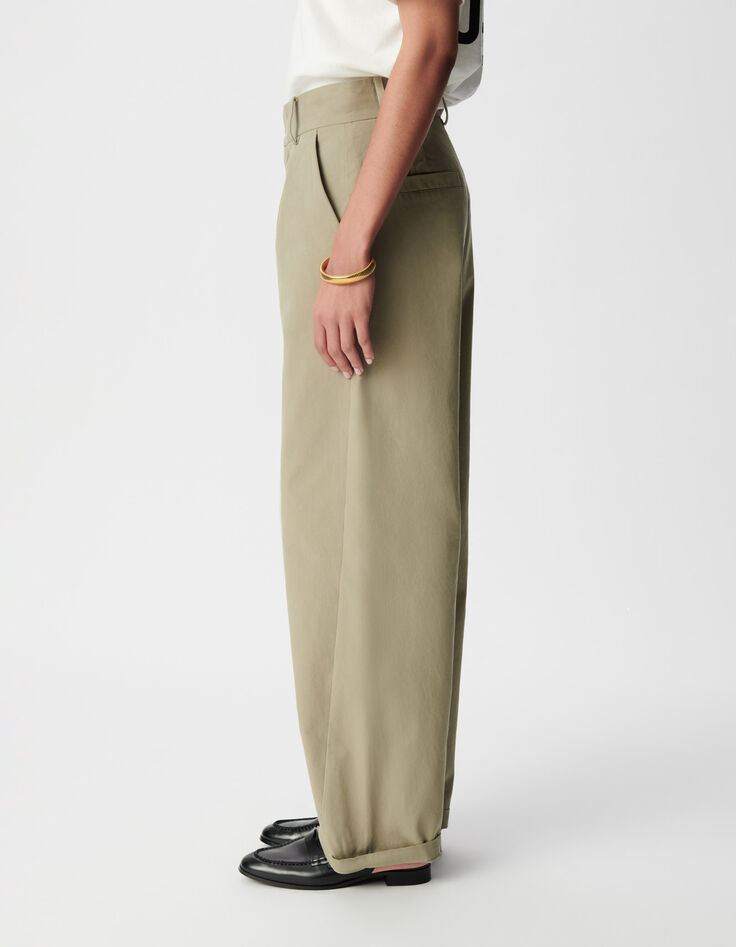 Women's khaki balloon pants with darts-4