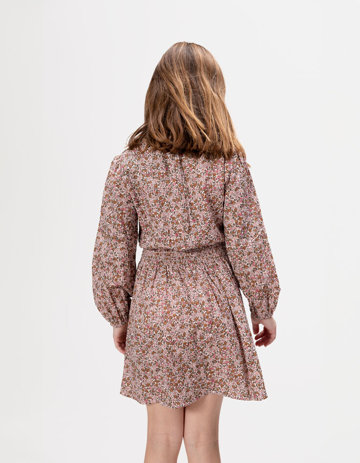 Robe rose imprimé fleurs d'automne fille-2