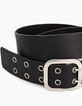 Ceinture jean en cuir noir œillets bijoux femme-2