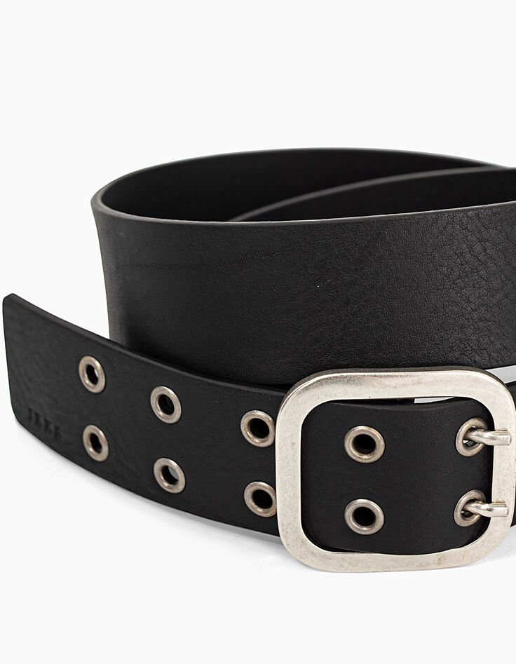 Ceinture jean en cuir noir œillets bijoux femme-2