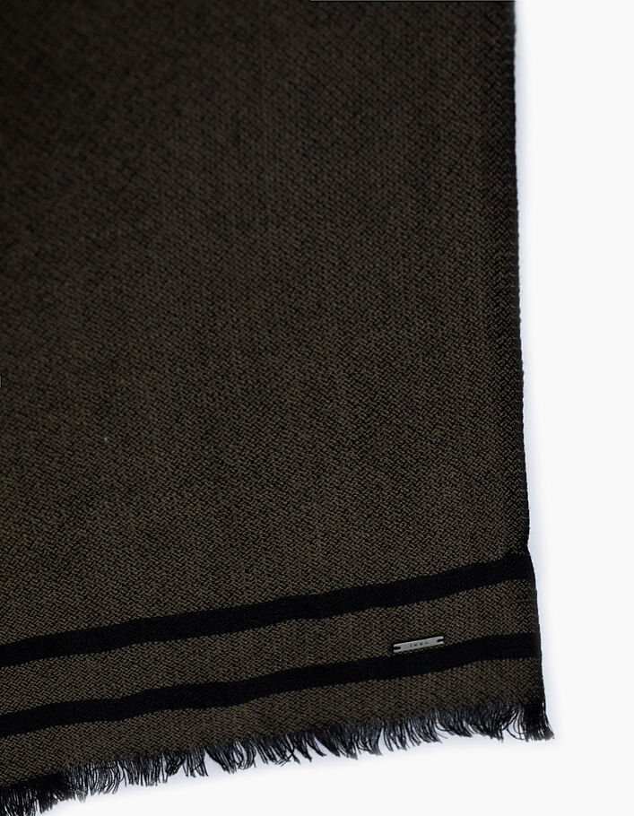 Men’s khaki woollen scarf with black stripes - IKKS