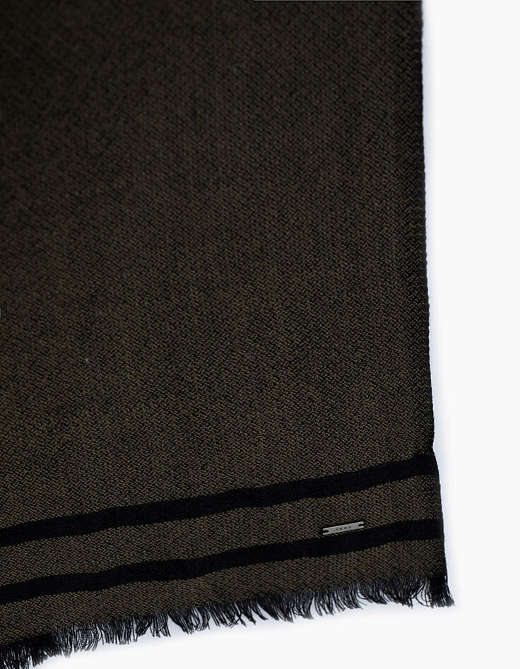 Kaki foulard in wol met zwarte strepen Heren-2 Kaki foulard in wol met zwarte strepen Heren-2