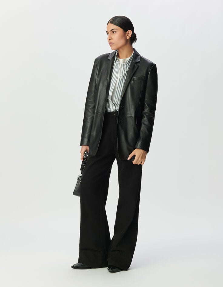 Schwarzer Oversize-Damenblazer Leder-1 Schwarzer Oversize-Damenblazer Leder-1