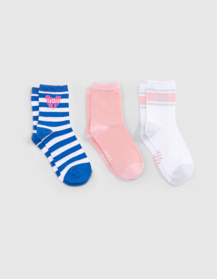 Calcetines rosa, blanco y azul bebé niña-2