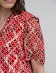 Blusa holgada de mujer en voile estampado entramado rojo-4