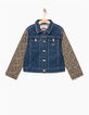 Veste en jean stone blue à manches léopard fille-3