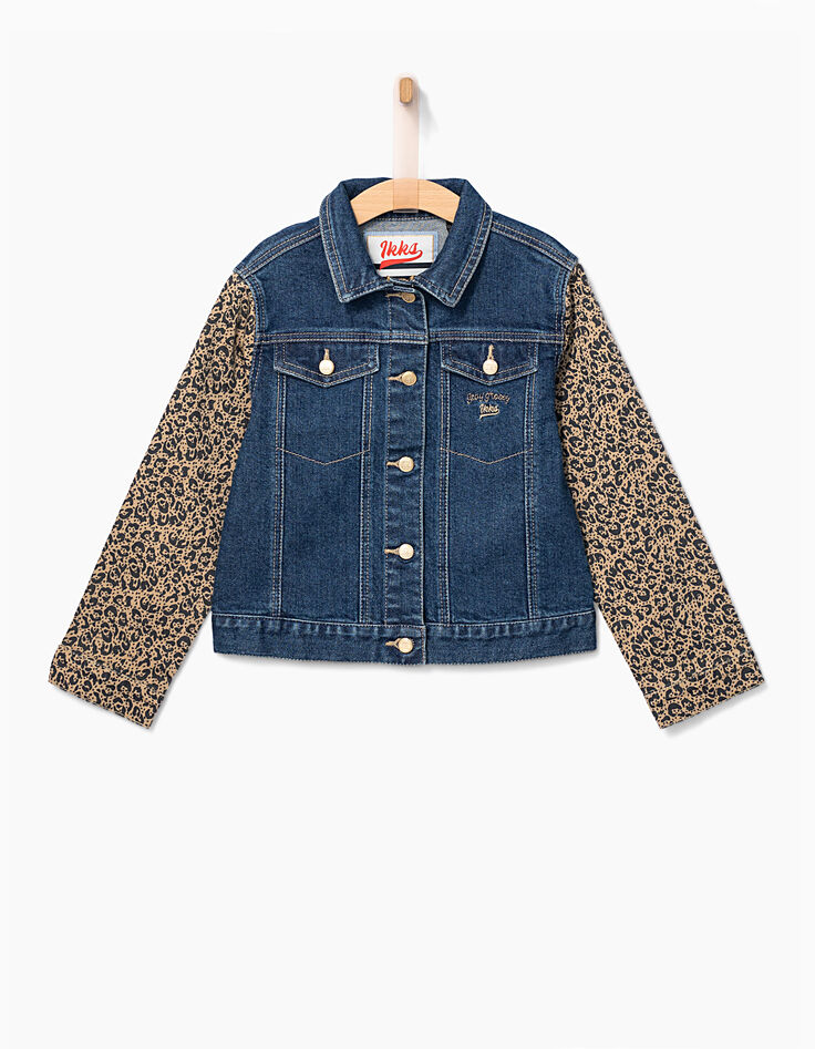 Veste en jean stone blue à manches léopard fille-3