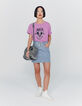 Tee-shirt en coton rose délavé visuel message rock-7