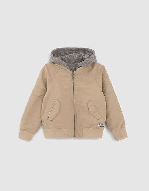 Boys’ beige nylon/grey reversible bomber jacket